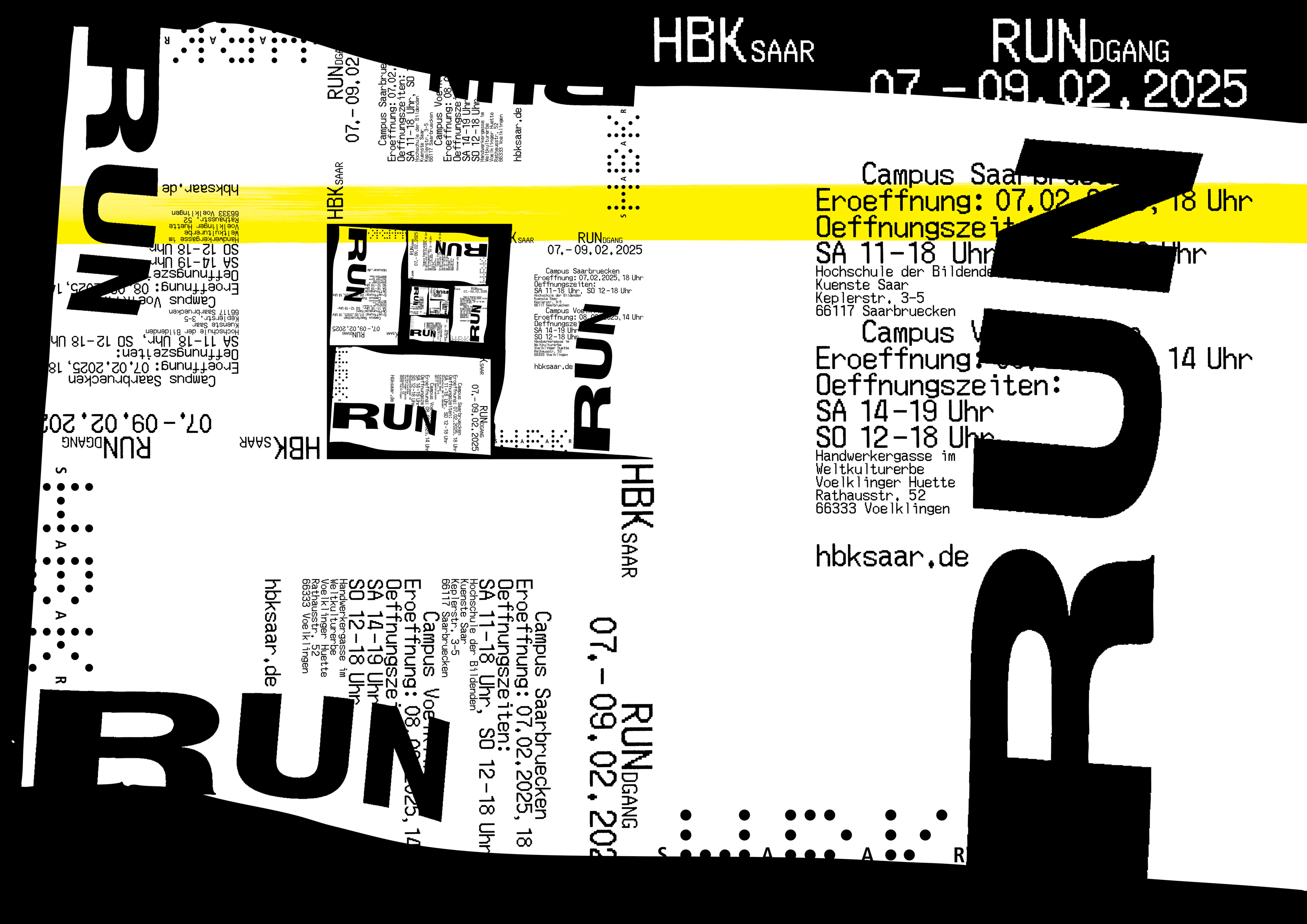 Veranstaltungsplakat zum Rundgang der HBKsaar in schwarz weiß. 