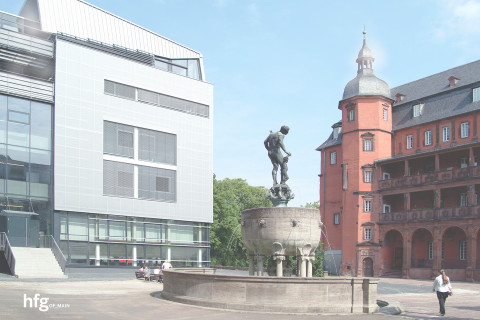 Zu sehen ist der Alt- und Neubau der HfG Offenbach am Main